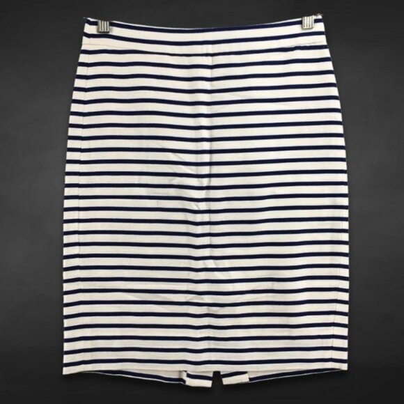 J.Crew Pencil Skirt Cotton Linen Blend Elastic‎ Waistband Striped Blue/White 00 - Picture 1 of 11